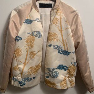 Zara silk embroided chinoiserie print BomberJacket